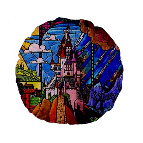 Beauty Stained Glass Castle Building Standard 15  Premium Flano Round Cushions from ArtsNow.com Front