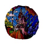 Beauty Stained Glass Castle Building Standard 15  Premium Flano Round Cushions