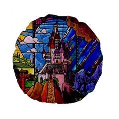 Beauty Stained Glass Castle Building Standard 15  Premium Flano Round Cushions from ArtsNow.com Back