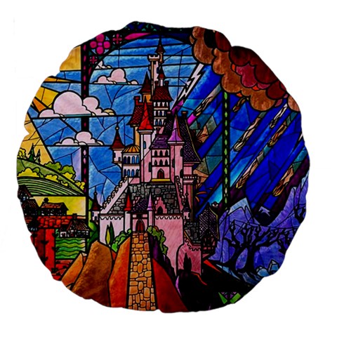 Beauty Stained Glass Castle Building Large 18  Premium Flano Round Cushions from ArtsNow.com Front