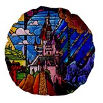 Beauty Stained Glass Castle Building Large 18  Premium Flano Round Cushions