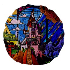 Beauty Stained Glass Castle Building Large 18  Premium Flano Round Cushions from ArtsNow.com Back