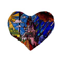 Beauty Stained Glass Castle Building Standard 16  Premium Flano Heart Shape Cushions from ArtsNow.com Back