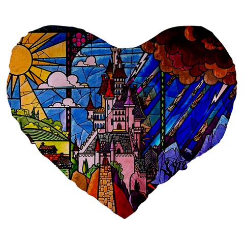 Beauty Stained Glass Castle Building Large 19  Premium Flano Heart Shape Cushions from ArtsNow.com Front