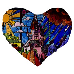 Beauty Stained Glass Castle Building Large 19  Premium Flano Heart Shape Cushions from ArtsNow.com Front