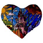 Beauty Stained Glass Castle Building Large 19  Premium Flano Heart Shape Cushions