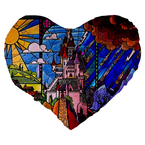 Beauty Stained Glass Castle Building Large 19  Premium Flano Heart Shape Cushions from ArtsNow.com Back