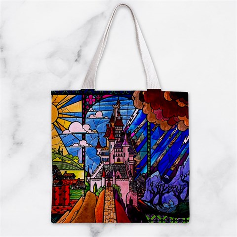 Beauty Stained Glass Castle Building Zipper Grocery Tote Bag from ArtsNow.com Front