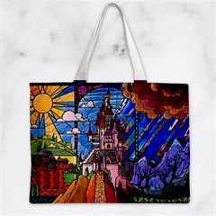 Beauty Stained Glass Castle Building Zipper Mini Tote Bag from ArtsNow.com Back