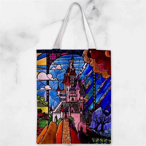 Beauty Stained Glass Castle Building Zipper Classic Tote Bag from ArtsNow.com Back