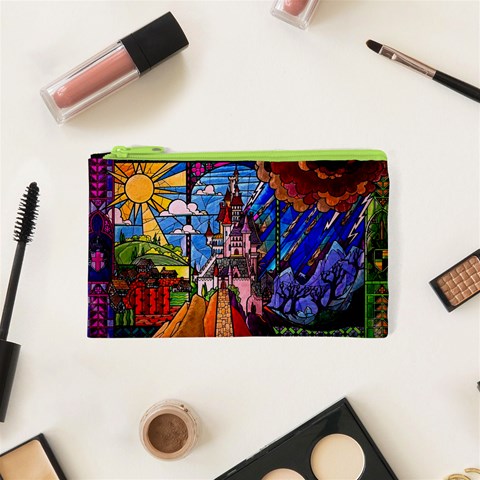 Beauty Stained Glass Castle Building Cosmetic Bag (XS) from ArtsNow.com Front