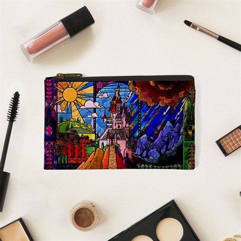 Beauty Stained Glass Castle Building Cosmetic Bag (XS) from ArtsNow.com Front