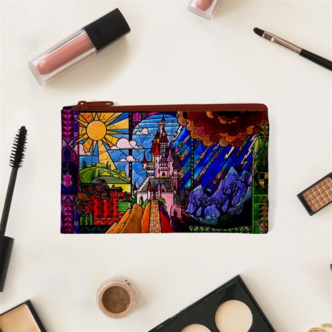 Beauty Stained Glass Castle Building Cosmetic Bag (XS) from ArtsNow.com Front