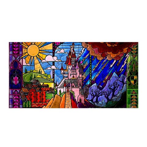 Beauty Stained Glass Castle Building Satin Wrap 35  x 70  from ArtsNow.com Front