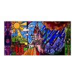 Beauty Stained Glass Castle Building Satin Wrap 35  x 70 