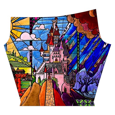 Beauty Stained Glass Castle Building Yoga Cropped Leggings from ArtsNow.com Left