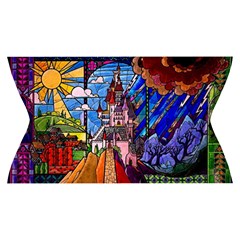 Beauty Stained Glass Castle Building Yoga Cropped Leggings from ArtsNow.com Waistband Back