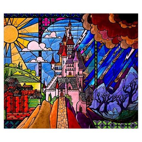 Beauty Stained Glass Castle Building Zipper Large Tote Bag from ArtsNow.com Front