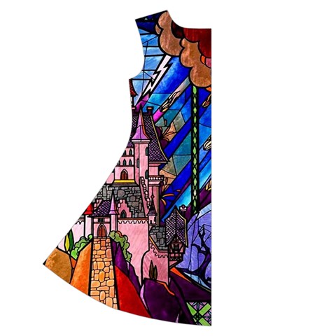 Beauty Stained Glass Castle Building Short Sleeve V Back Left