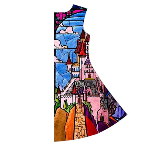 Beauty Stained Glass Castle Building Short Sleeve V Back Right