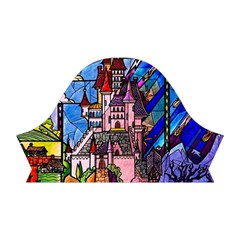 Beauty Stained Glass Castle Building Short Sleeve V Left Sleeve