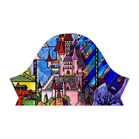 Beauty Stained Glass Castle Building Short Sleeve V Right Sleeve