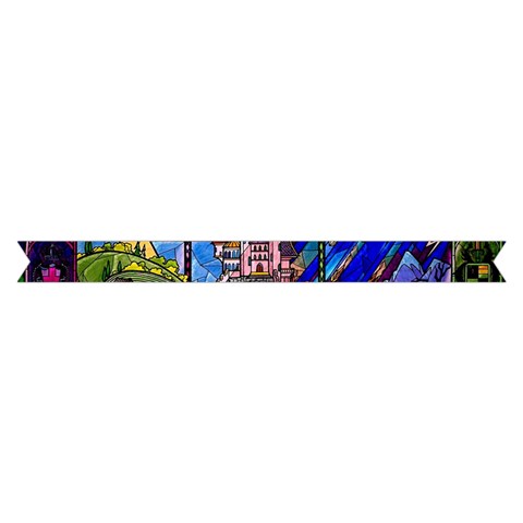 Beauty Stained Glass Castle Building Short Sleeve V Hem