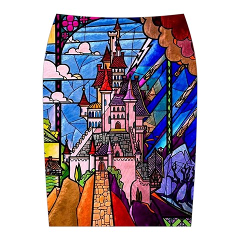 Beauty Stained Glass Castle Building Midi Wrap Pencil Skirt from ArtsNow.com Back