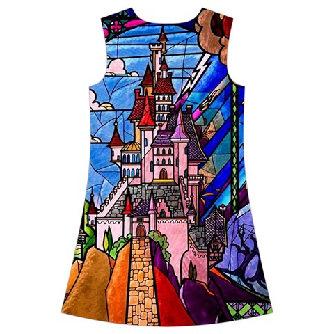 Beauty Stained Glass Castle Building Kids  Short Sleeve Velvet Dress from ArtsNow.com Back