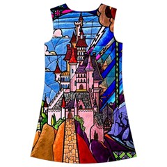 Beauty Stained Glass Castle Building Kids  Short Sleeve Velvet Dress from ArtsNow.com Back