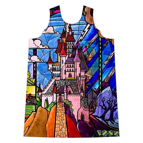 Beauty Stained Glass Castle Building Shoulder Cutout Velvet One Piece from ArtsNow.com Front