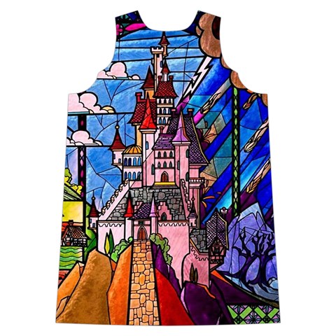 Beauty Stained Glass Castle Building Shoulder Cutout Velvet One Piece from ArtsNow.com Back