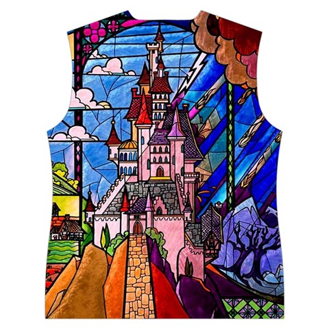 Beauty Stained Glass Castle Building Women s Button Up Vest from ArtsNow.com Back