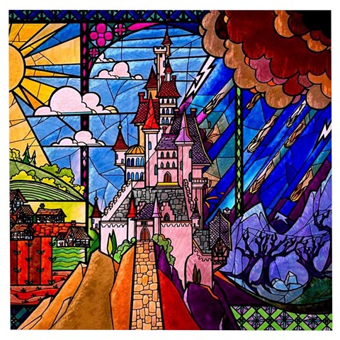 Beauty Stained Glass Castle Building Wooden Puzzle Square from ArtsNow.com Front
