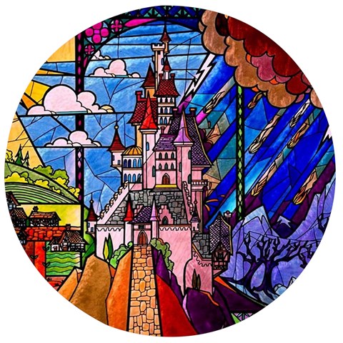 Beauty Stained Glass Castle Building Wooden Bottle Opener (Round) from ArtsNow.com Front
