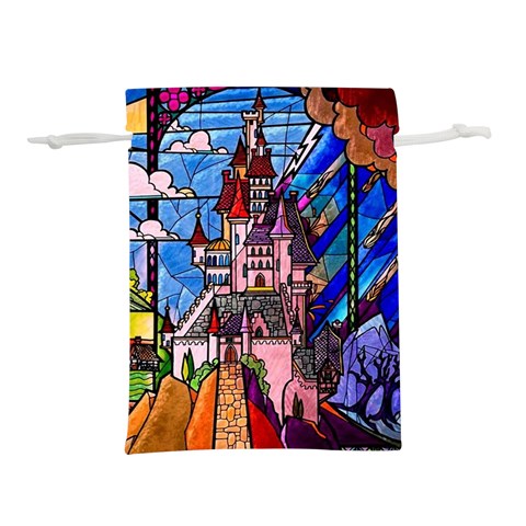 Beauty Stained Glass Castle Building Lightweight Drawstring Pouch (S) from ArtsNow.com Front