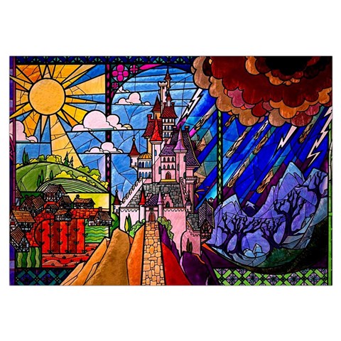 Beauty Stained Glass Castle Building Wristlet Pouch Bag (Small) from ArtsNow.com Belt Loop