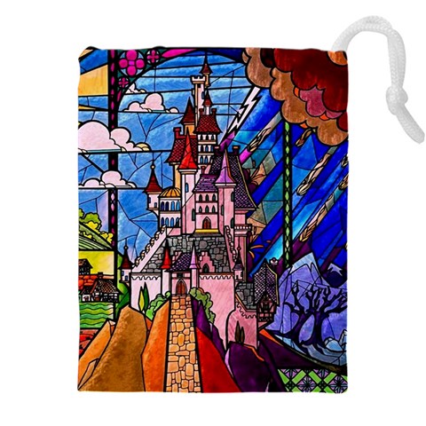 Beauty Stained Glass Castle Building Drawstring Pouch (4XL) from ArtsNow.com Front