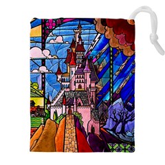 Beauty Stained Glass Castle Building Drawstring Pouch (4XL) from ArtsNow.com Front
