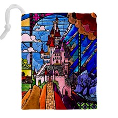 Beauty Stained Glass Castle Building Drawstring Pouch (5XL) from ArtsNow.com Back