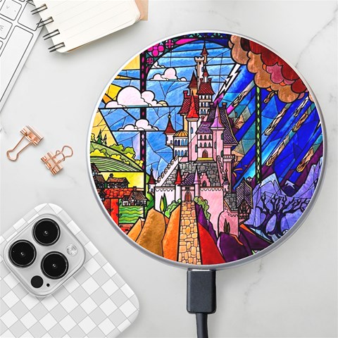Beauty Stained Glass Castle Building Wireless Fast Charger(White) from ArtsNow.com Front