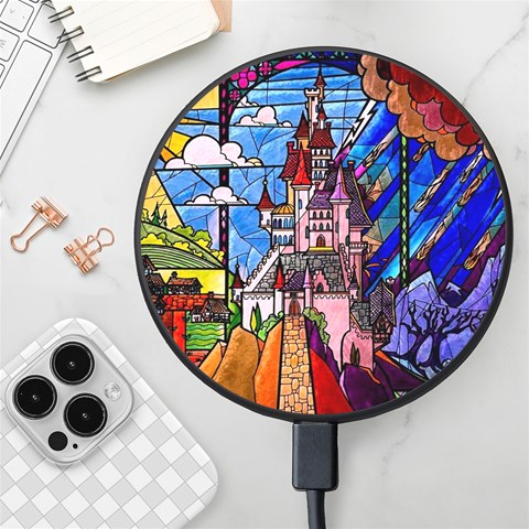 Beauty Stained Glass Castle Building Wireless Fast Charger(Black) from ArtsNow.com Front