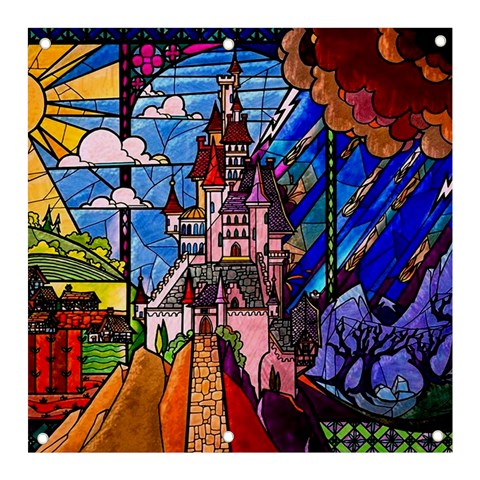 Beauty Stained Glass Castle Building Banner and Sign 3  x 3  from ArtsNow.com Front
