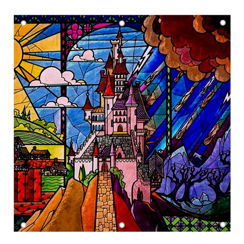 Beauty Stained Glass Castle Building Banner and Sign 4  x 4  from ArtsNow.com Front
