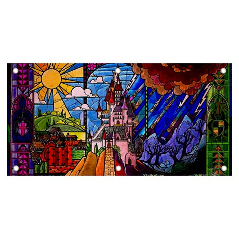 Beauty Stained Glass Castle Building Banner and Sign 6  x 3  from ArtsNow.com Front