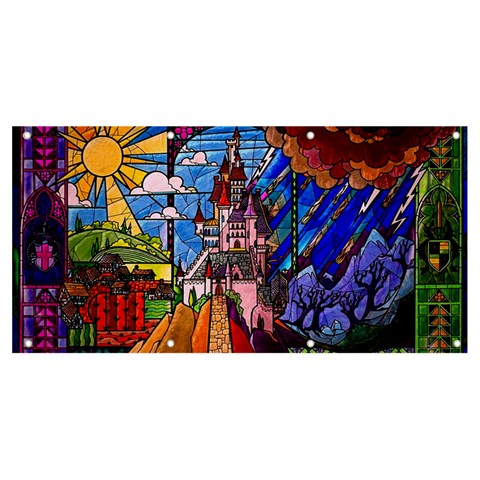 Beauty Stained Glass Castle Building Banner and Sign 8  x 4  from ArtsNow.com Front