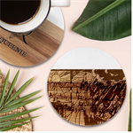Beauty Stained Glass Castle Building Marble Wood Coaster (Round)