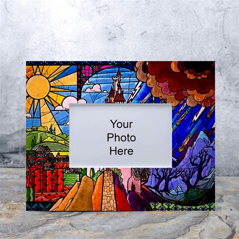 Beauty Stained Glass Castle Building White Tabletop Photo Frame 4 x6  from ArtsNow.com Front