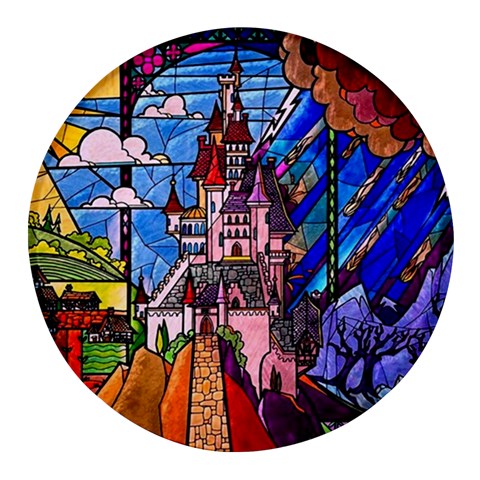 Beauty Stained Glass Castle Building Round Glass Fridge Magnet (4 pack) from ArtsNow.com Front