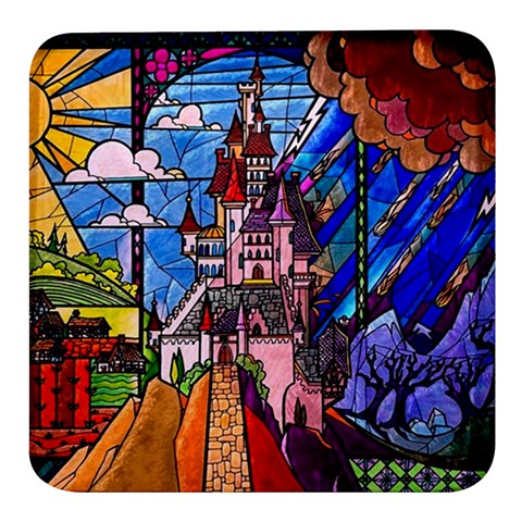 Beauty Stained Glass Castle Building Square Glass Fridge Magnet (4 pack) from ArtsNow.com Front